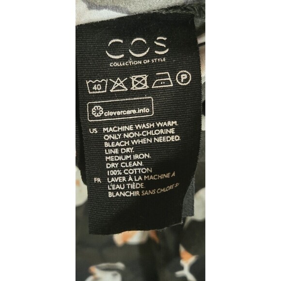 COS Button Up Cotton Shirt  Light Jacket Womens 12 Green Abstract Print Pockets - Picture 9 of 10